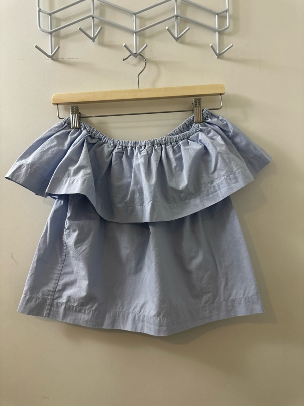 Wilfred Light Blue Off-Shoulder Ruffle Top